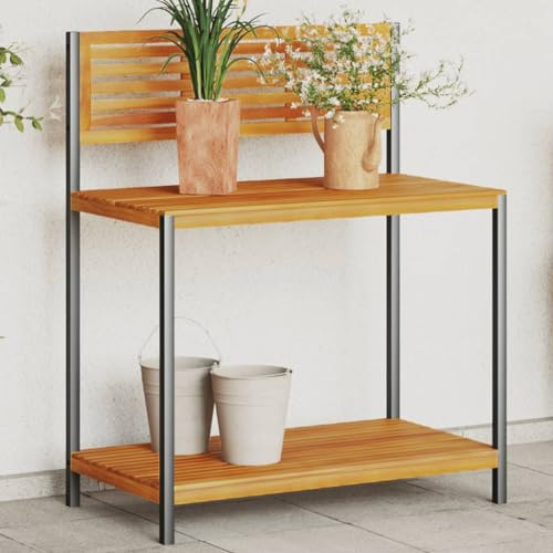 Frdhee Regal Wohnzimmer Pflanzen Regal,Garten-Arbeitstisch 90x50x110 cm Massivholz Akazie und Stahl,Blumentopfständer für Terrasse Balkon Garten