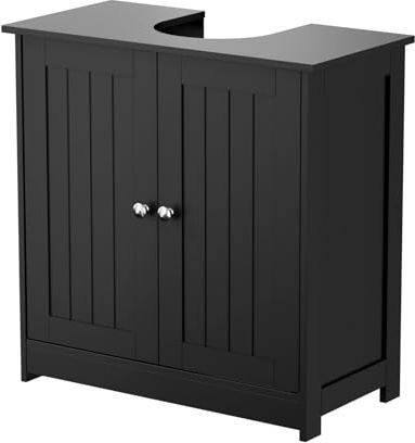 Bonnlo Under Sink Bathroom Cabinet, Freestanding Basin Storage Unit with 2 Doors, Pedestal Under Sink Storage with Shelf, 60×30×60cm Modern Bathroom Organiser (Black)