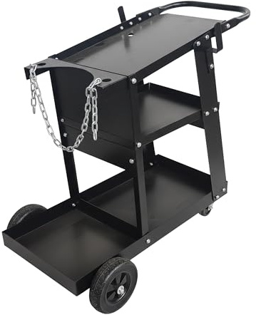 Relaxdays Schweißwagen, 3 Ebenen, bis 180 kg, HxBxT: 83 x 37 x 70 cm, Stahl, Schweißgerätewagen mit Griff, schwarz