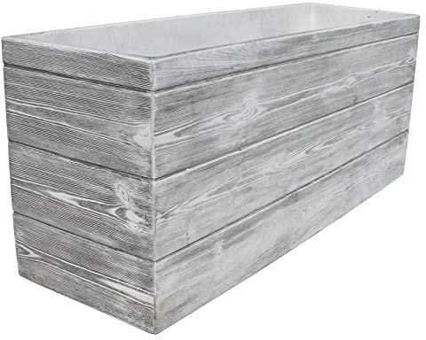 AnaParra Jardinera Rectangular Moderna en hormigón aligerado para Exterior Madera 90X40X48cm. Natural Gris
