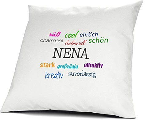 printplanet Kopfkissen mit dem Namen Nena, Kissen mit Füllung - Positive Eigenschaften, 40 cm, 100% Baumwolle, Kuschelkissen, Liebeskissen, Namenskissen, Geschenkidee