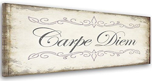 Feeby, Leinwand, Bild mit Spruch, Typografie Bilder, Spruchbild, Wand Bild, Leinwandbilder, Wandbilder, Kunstdruck 40x100cm, Carpe Diem, Text, Designs, RUSTIKAL, GRAU