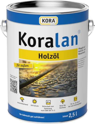 KORA® Koralan® Holzöl - wetterfestes Pflegeöl für Gartenmöbel, Zäune & Terrassen, UV-beständig, wasserabweisend, pflegt Nadel- und Hartholz, langlebiger Schutz für Holz draußen (Bangkirai, 10 Liter)