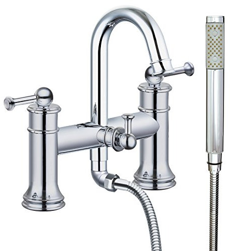 Spoutford Bathroom Traditional Modern Bath Shower Filler Mixer Tap Includes Handheld Shower Handset Hose & Bracket Chrome Plated