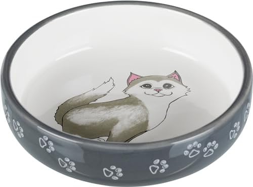 Trixie 24784 Keramiknapf, Katze, für kurznasige Rassen, 0,3 l/ø 15 cm, grau/weiß