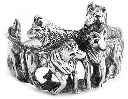 Windalf Vikings Wolfs-Ring NYMERIA 16 mm Wolfsrudel Schattenwölfe Amulett Krafttier-Schmuck925 Sterlingsilber