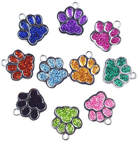 AUEAR, Anhänger mit Tierpfoten-Motiv, Kristallperlen, Glitzer, Fußabdruck, Druckknopfverschluss, für DIY-Halsketten, Armbänder, Schmuckherstellung (24 Stück)