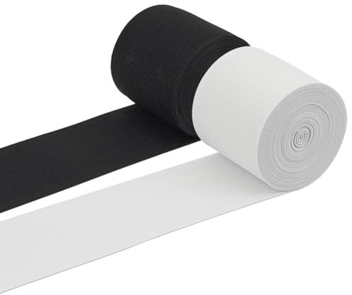BENECREAT 10 Meter/11 Yards 70 mm breit schweres Stretch Gummiband hohe Elastizität Stricken zum Nähen Handwerk Projekt (5 Meter/Rolle, weiß & schwarz)