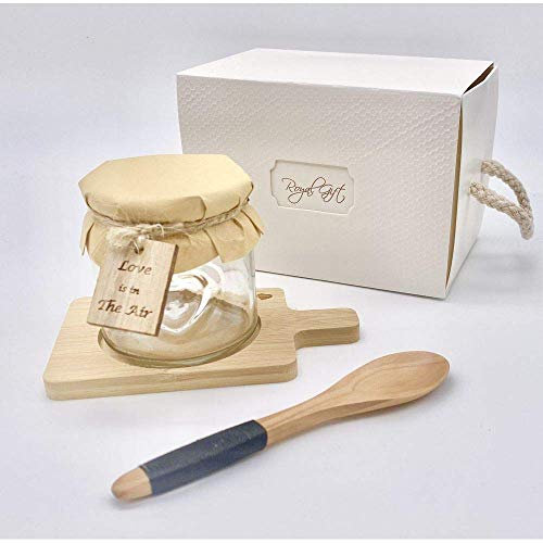 Publilancio srl 4X Barattolo Vetro portaconfetti con Cucchiaio Tagliere Legno BOMBONIERA
