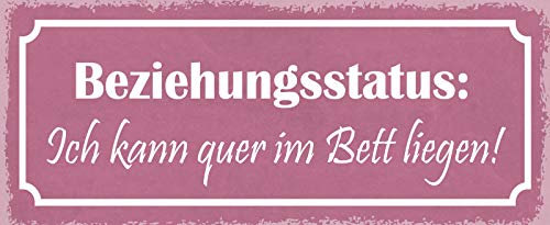 Blechschild 27 x 10 cm Beziehungsstatus: Ich kann quer im Bett liegen ! - Deko7