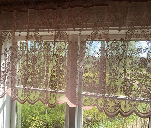 LillaBelle ROSA Scheiben Bistro Gardine Lucia 250x55 cm Spitzen Rosen Kurz Küchengardine Quebehang Gardine