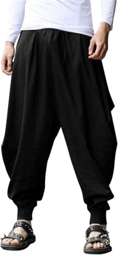Coofandy Herren-Hose aus Leinen, legere Hose, elastischer Bund, Kordelzug, Strand-Yogahose