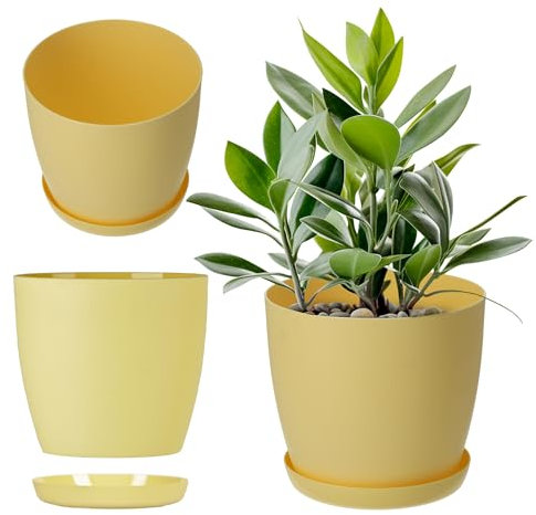 KADAX Pot de Fleurs 30 cm en Plastique avec Soucoupe et Finition Mate Élégante, Cache-Pot pour Une Décoration Intérieure Raffinée et Moderne (Jaune)