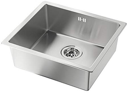 Holdfiturn Kitchen Sink 43x43x21CM Single Bowl Sink Inset Steel Stainless Hand Drainer with Drain Fittings for Utility Rooms Kitchens Bars Pubs