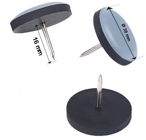 Goodway 16 deslizadores redondos de teflón para muebles, con clavo, diámetro de 30 mm, 16 unidades, 5 mm de grosor, revestimiento de teflón, deslizadores de sillas
