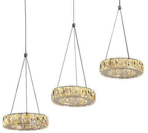 Modern Kronleuchter Pendelleuchte Kristall LED Esszimmer Lampe Höhenverstellbar Vintage 3-Ring Kreativ Deckenleuchte Wohnzimmer Esstisch Schlafzimmer Büro Hängelampe Beleuchtung (Rechteck, Warmlicht)