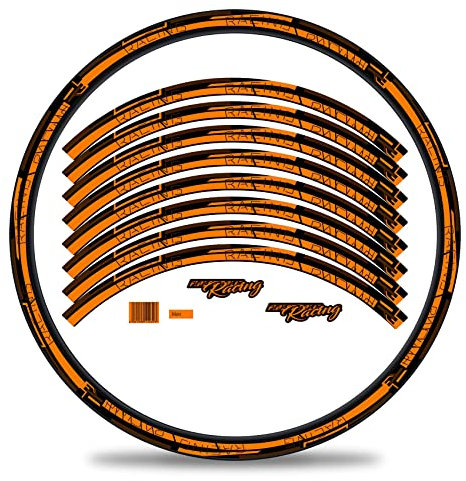 Finest Folia 16-teiliges Set Felgenrandaufkleber Sticker für Fahrrad Felgen Streifen Stripes Design Komplett Set für 27 29 für Ebike Rennrad Mountainbike MTB RX038 (Neon Orange Glanz)