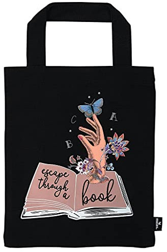 moses. 83353 Büchertasche – Escape through a book, Kleine Tragetasche aus 1,Baumwolle, Für Vielleser Vielleser das perfekte Geschenk zum Buch, Schwarz