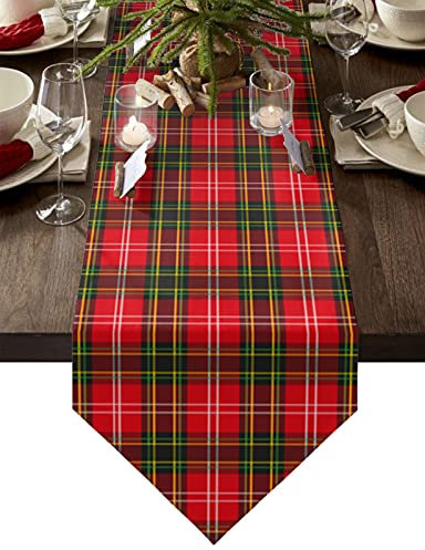 EZON-CH Tischläufer, Kommode, Schals, rutschfest, waschbar, Bauernhaus-Tischläufer, Weihnachten, Retro, kariert, grün und rot, Esstischläufer für Hochzeit, Urlaub, Party, Tischdekoration, 33 x 228 cm