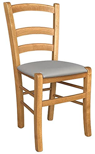 Stuhl aus Venezia mit gepolsterter Sitzfläche aus Kunstleder, Taupe Nussbaum hell