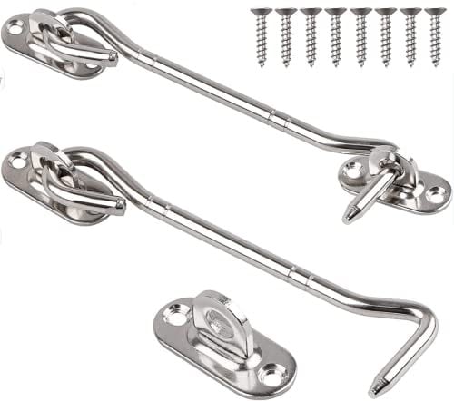 Tahbarshi 2 Pièces Crochet Porte, Crochet de Cabine Oeil Porte Loquet en Acier Inoxydable avec Vis Crochet Fermeture Porte - Noir/Argent(4/6/8inch) (Silber, 6inch)