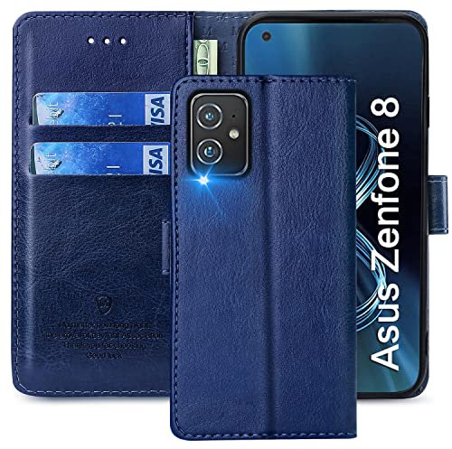 FMPCUON Coque pour ASUS ZENFONE 8 ZS590KS 5G, Étuis à Rabat ASUS ZENFONE 8 ZS590KS 5G,Premium PU Etui Housse en Cuir Portefeuille de Protection Magnétique pour ASUS ZENFONE 8 ZS590KS 5G,Bleu