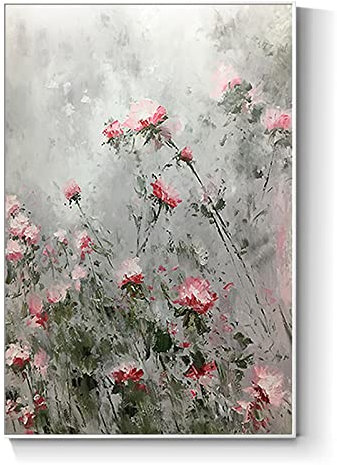 tymhrs Acrylbild,Wandkunst Für Wohnzimmer,Handgemaltes Kleines Rosa Blumenölgemälde Auf Leinwa