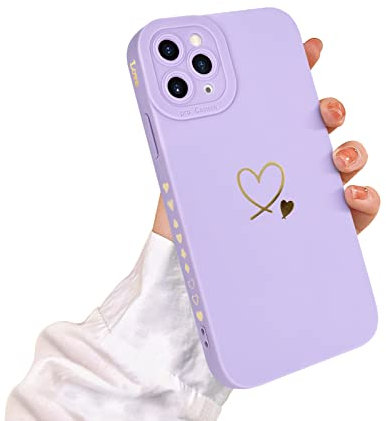 Newseego Coque Compatible avec iPhone 11 Pro, Motif Doré Love-Heart Design Doux Silicone Liquide iPhone 11 Pro Coque Mignon Coeur Côté Cadre Coque de Protection pour iPhone 11 Pro