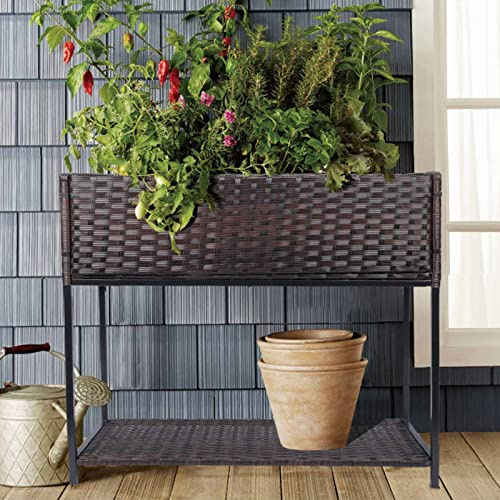 Chonsun Rattan Wicker Raised Storage Garden Bed 3x1.5x2.5 ft Planter Box