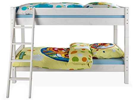 Home4You Etagenbett Spielbett | 90x200 cm | Weiß | Massivholz Kiefer | mit Schrägleiter
