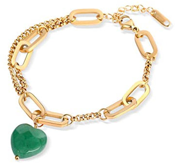 Juelia Bracelet Chaîne Coeur Naturel Cristal Femme Bracelet Irrégulier Pendentif Pierre Guérison Reiki Charme Quartz Chakra Bracelet Gardien Roche d’Energie Bijoux Quartz Rose Oeil de tigre Apatite