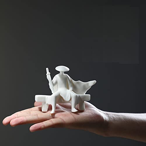 BYVUTE Weiße Jade-Keramik, Zen, Meditation, Buddhismus, minimalistische Statue, Figur, Mönch, cooler Schwertkämpfer, Assassine, Kung Fu für Sammlertisch, Heimregal, Dekoration, Mini-Größe (Assassin)