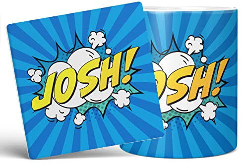 Mug Monster - Personalised Name Mug, Comic Super Hero Customised Gift with Text - Ceramic Coffee Mug/Cup, Gift for Men or Women, Extra Large and Giant Mug Available, 20oz White Mug & Coaster, Blue