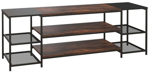 HOMCOM Mueble de TV con Almacenamiento Abierto y Marco de Acero Mesa para TV de Salón para Televisores de hasta 60 Pulgadas para Dormitorio Estilo Industrial 140x40x50 cm Negro y Marrón