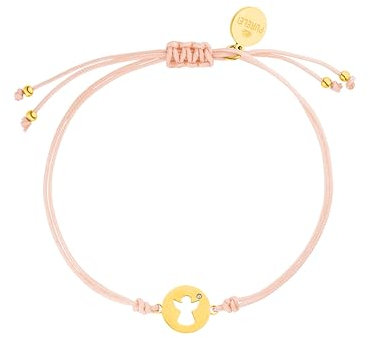 Purelei® Pink Angel Armband, Schutzengel Armband Damen und Mädchen, Glücksbringer Armbändchen aus Rosa Nylon mit Edelstahl Anhänger, Länge individuell einstellbar (Gold, Edelstahl)