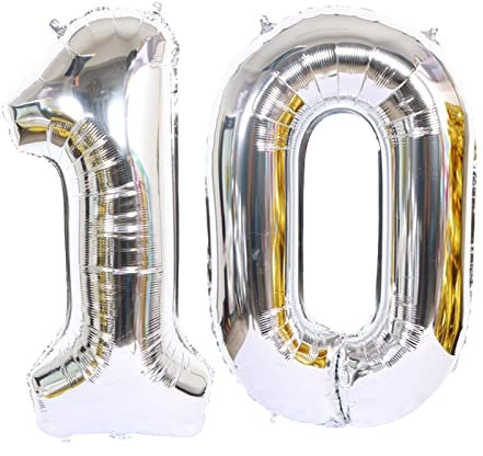 D2D | Party Balloon Zahl 10 XL in Silber - Größe: 80 cm - Geburtstagdeko - Folienballons - Zahlenballons - Rosenhochzeit - Helium Ballons