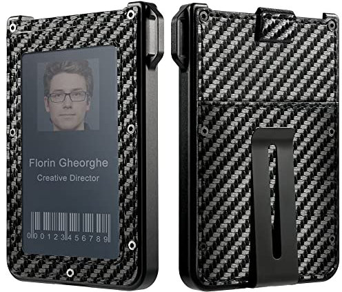 QTIYE Portefeuille Homme, Porte-Cartes Mince en Aluminium métal avec 1-ID Support avec fenêtre Transparente, Protection RFID, Contient 11 Cartes avec Clip Cash.