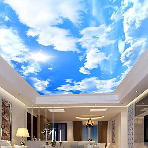 SABORR Ceiling 3D Wallpaper PVC self-Adhesive Mural Blue Sky White Clouds Sun Sunshine Indoor Ceiling Decoration Sticker Wall Art