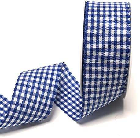 s.dekoda Schleifenband 25m x 40mm Blau - Weiß Karoband kariert Vichykaro Dekoband ohne Draht