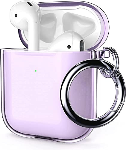 ULAK für AirPods 2&1 Hülle, Durchsichtig Stoßfest Hülle Dünn Schutzhülle mit Karabiner Transparent Ladecase für Apple AirPods 2/AirPods 1 (LED an der Frontseite Sichtbar) - Lila