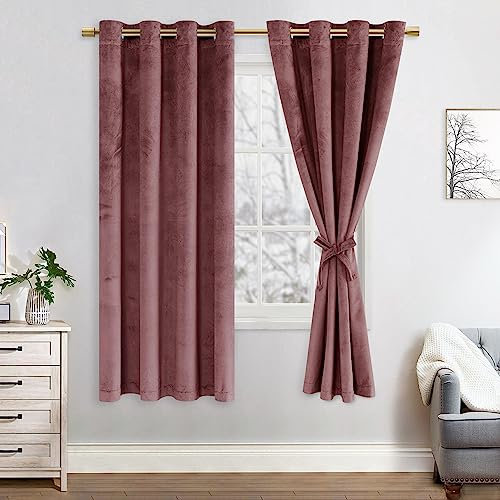 JIUZHEN Verdunklungsvorhang aus Samt,2er Set weiche blickdichte Gardinen mit Ösen für Schlafzimmer,140x175cm (Breite x Höhe),Rose