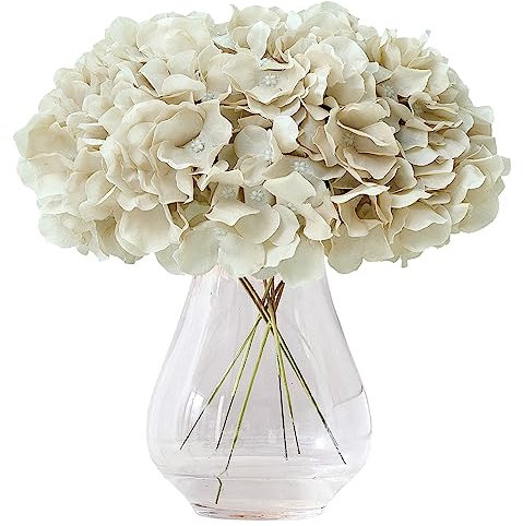 Kislohum Hortensien, Kunstblumen, Seidenblumen, aus Vollseide, mit Stiel, Dekoration für Hochzeit, Zuhause, Party, Geschäft, Babyparty, Beige