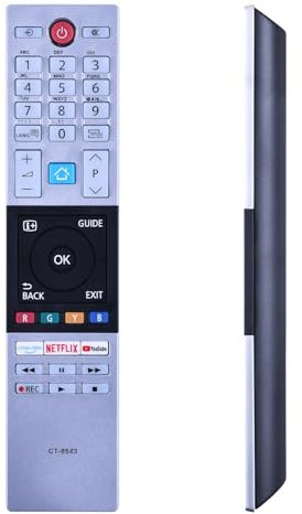 GOUYESHO CT-8543 Télécommande de Rechange Compatible avec Toshiba FHD UHD Smart TV 32L2863DG 32L3863DA 32L3863DG 32W2863DA 43V5863DG 43B6863DG 49L2863DG 49V5863DG avec Prime Netflix Youtube Boutons