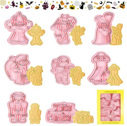 TOPJOWGA Ausstechformen Halloween, 8 Stücke Halloween Ausstecher Set, 3D Keksausstecher Halloween, Platzchenformen Kinder, KeksausstecherKürbis, Halloween Plätzchenform Plätzchen Ausstecher