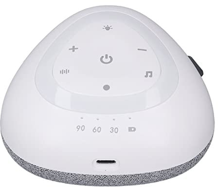 Ozgkee Geräuschmaschine, Multifunktional, Sanfte Musik, Tragbares Intelligentes Schlafinstrument mit Warmem Licht für Zuhause, Babyzimmer, Weiß (Grau)