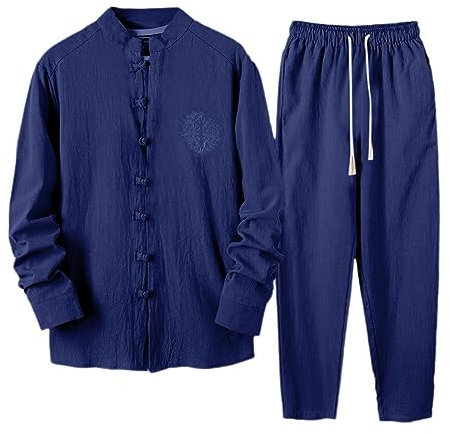 Costume de Tai Chi en coton et lin - Costume de kung fu - Costume traditionnel chinois - 2 pièces - Costume de kung fu et de tai chi - Costume traditionnel chinois, bleu, XL