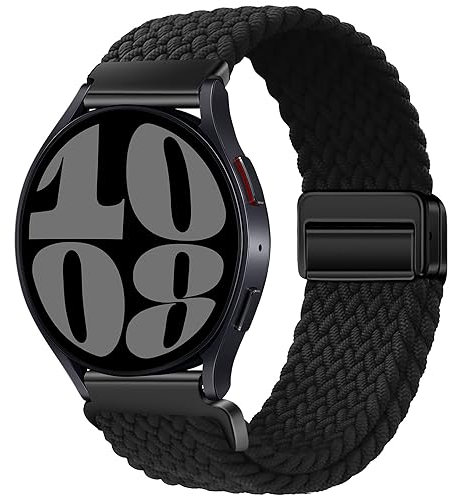 20mm Nylon Geflochten Armband Kompatibel mit Samsung Galaxy Watch 4/5/6/7 40mm 44mm, Galaxy Watch 5 Pro 45mm/Watch 4 Classic 42mm 46mm/Watch 3 41mm/Active 2, Edelstahl Uhrenarmband mit Magnetisch