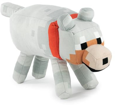 Personnages en Peluche du Jeu Vidéo Minecraft - Enderman, Chameau, Ocelot, Cochon, Steve, Alex, Creeper, Loup - Tailles Selon Modèle - Qualité Super Soft (Loup)