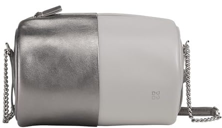 DUDU Barell -Ledertasche, Umhängetasche mit Kette und Leder, stilvolle Mode kleine zylindrische Tasche mit Reißverschluss Silber