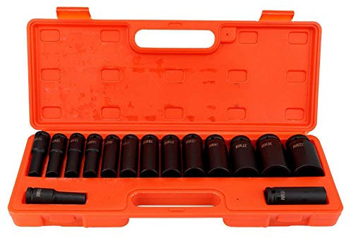 15-teiliges 1/2-Zoll-Schlagschrauber-Muttern-Set, Schlag-Steckschlüssel-Set 10–32 mm Steckschlüssel-Set mit tragbarem Werkzeugkasten für Garage, Werkstatt, Radschrauben, Radmuttern, Werkzeug-Set